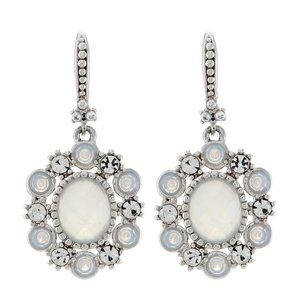 Marchesa Rhodium tone and white Oval Drop Earrings